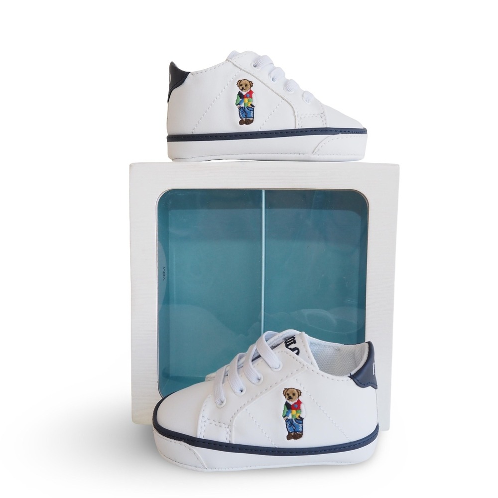 Polo Ralph Lauren Quilton Bear Gore Hi Baby Shoes Size 3 White Navy NIB